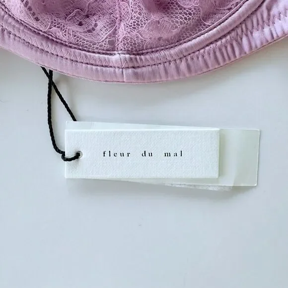NWT Fleur du Mal Magnolia Lace Unlined Demi Bra in Lilac Purple Size 38G - Picture 11 of 15